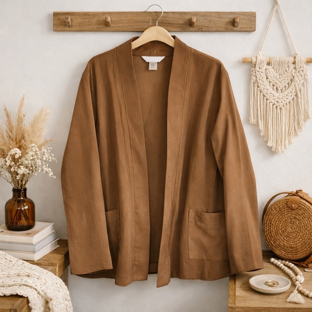 Alia Tan Open Front Cardigan XL Lightweight Office Workwear Jacket